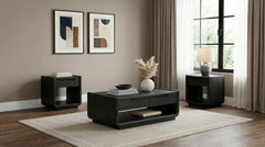 Leandro 3-piece Wood Coffee and End Table Set Burnished Black
