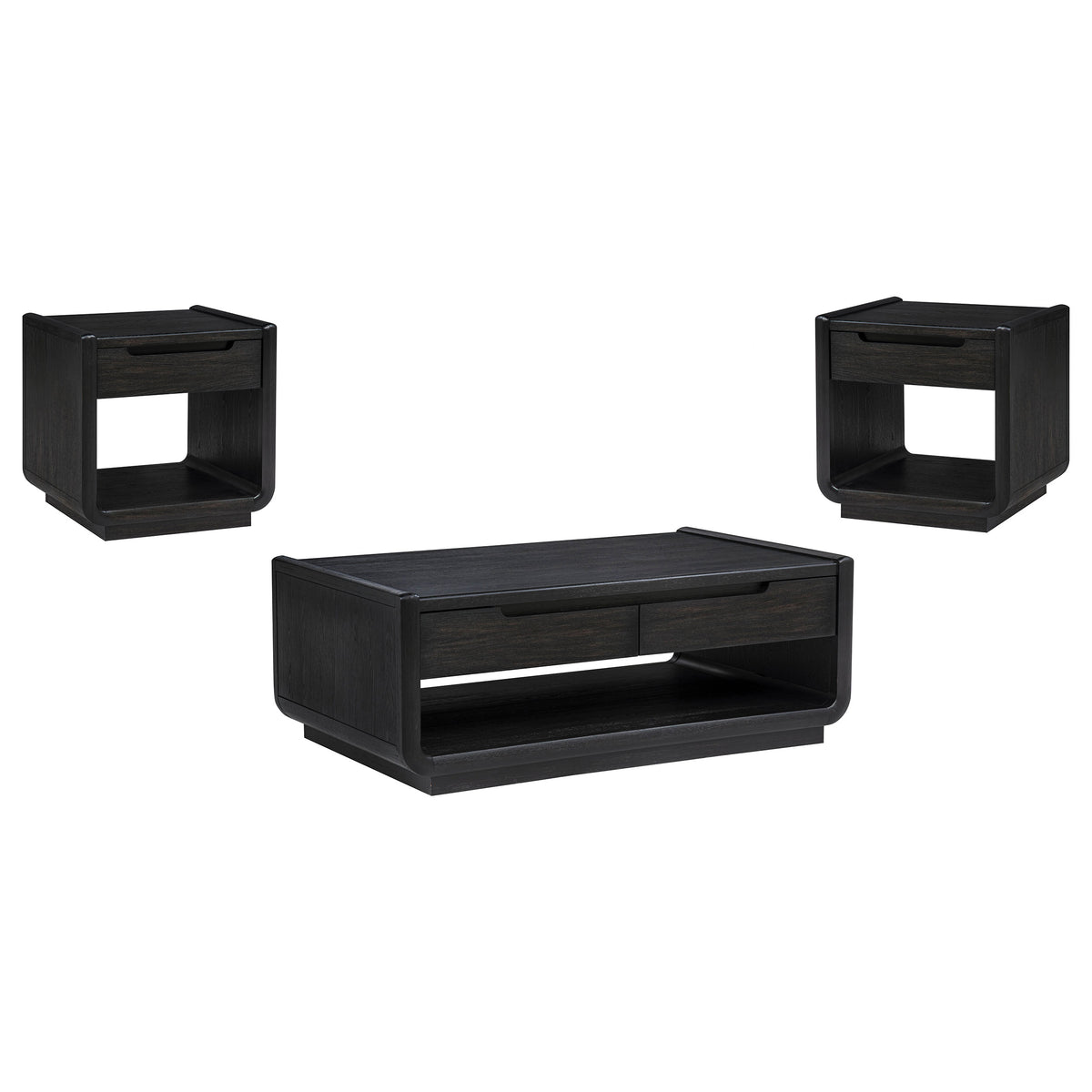 Leandro 3-piece Wood Coffee and End Table Set Burnished Black