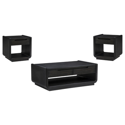 Leandro 3-piece Wood Coffee and End Table Set Burnished Black