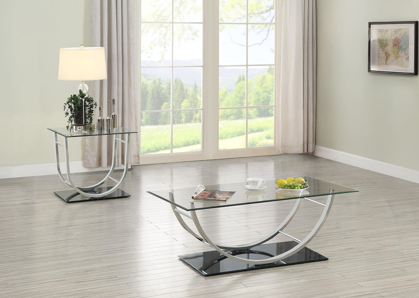 Danville Glass Top Coffee and End Table Set Chrome