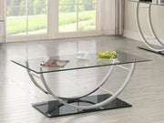 Mesa de centro rectangular Danville con tapa de vidrio en forma de U y cromo