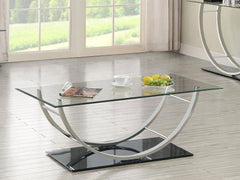 Mesa de centro rectangular Danville con tapa de vidrio en forma de U y cromo