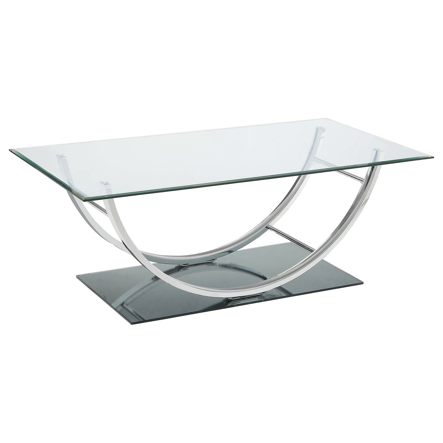 Mesa de centro rectangular Danville con tapa de vidrio en forma de U y cromo