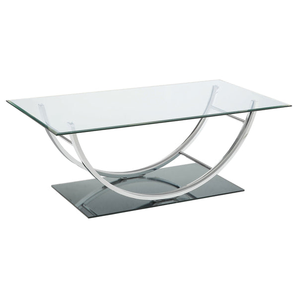 Mesa de centro rectangular Danville con tapa de vidrio en forma de U y cromo