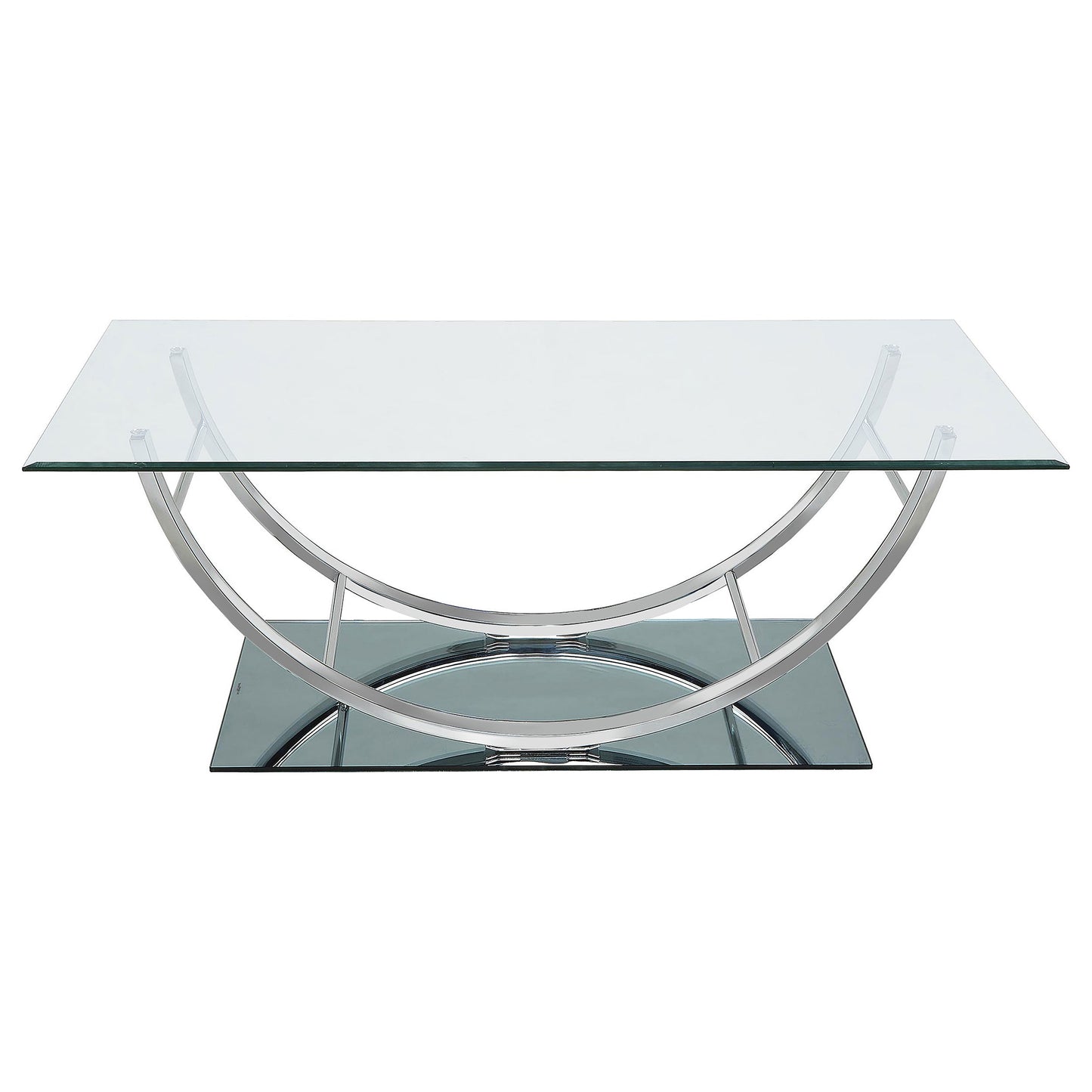 Mesa de centro rectangular Danville con tapa de vidrio en forma de U y cromo