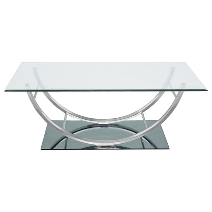 Mesa de centro rectangular Danville con tapa de vidrio en forma de U y cromo