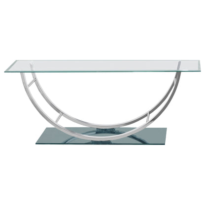 Mesa de centro rectangular Danville con tapa de vidrio en forma de U y cromo