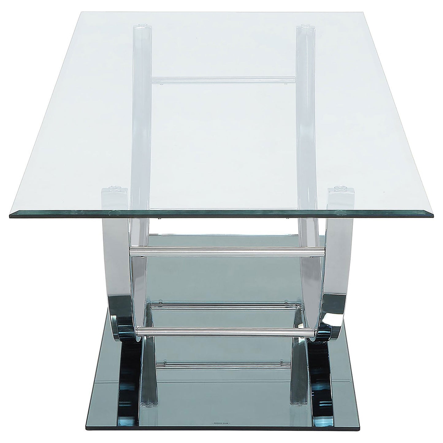 Mesa de centro rectangular Danville con tapa de vidrio en forma de U y cromo