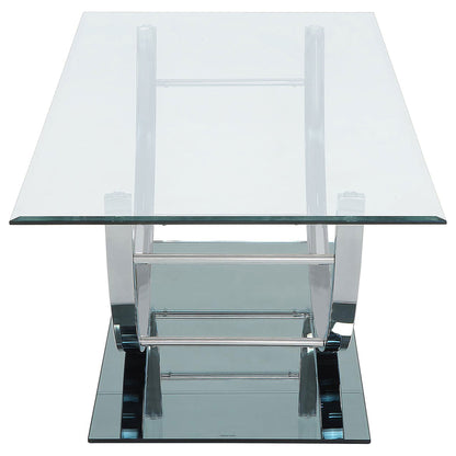 Mesa de centro rectangular Danville con tapa de vidrio en forma de U y cromo