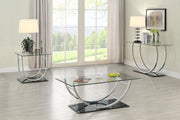 Mesa de centro rectangular Danville con tapa de vidrio en forma de U y cromo