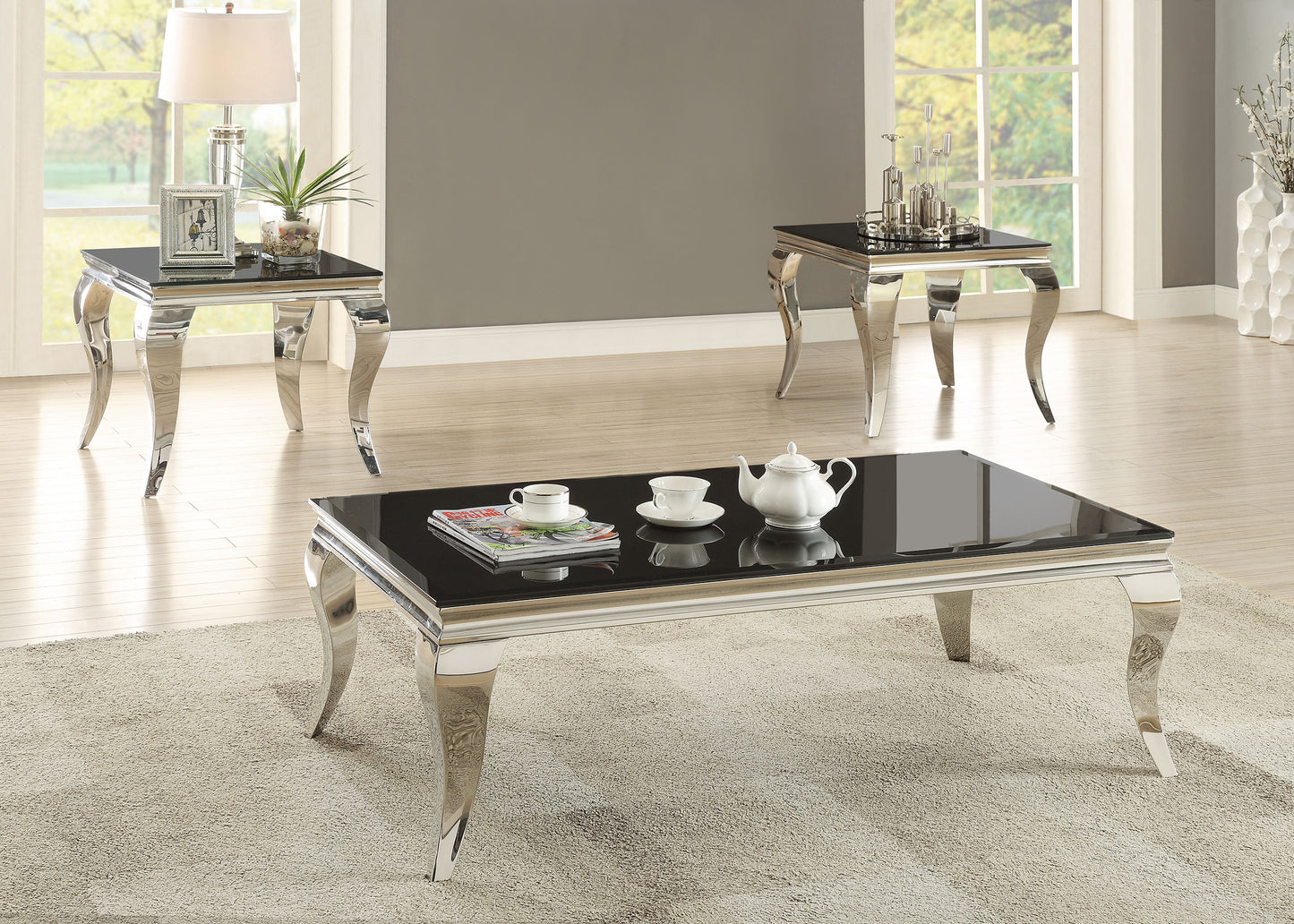 Carone Glass Top Coffee and End Table Set