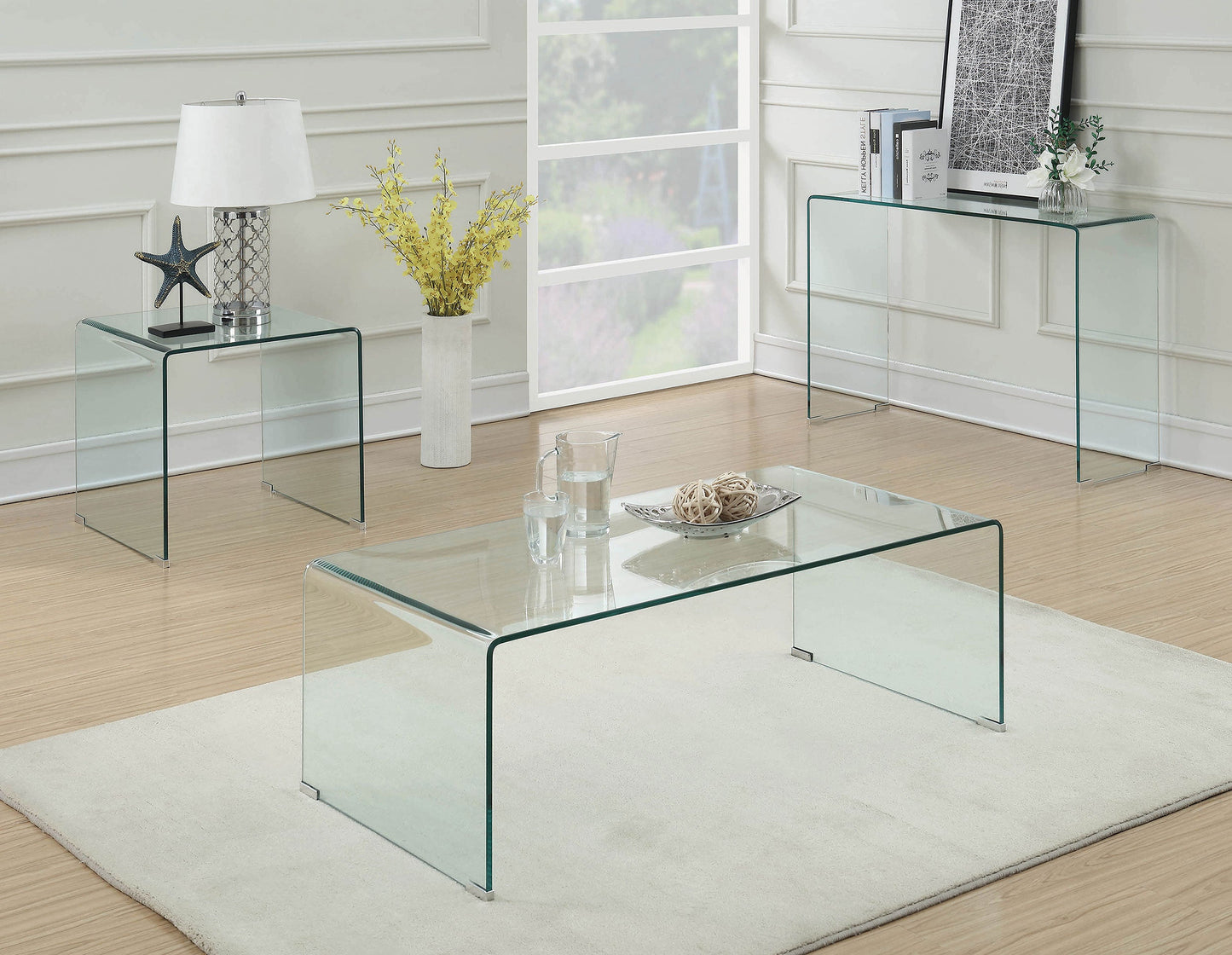 Ripley Bent Glass Coffee and End Table Set Clear