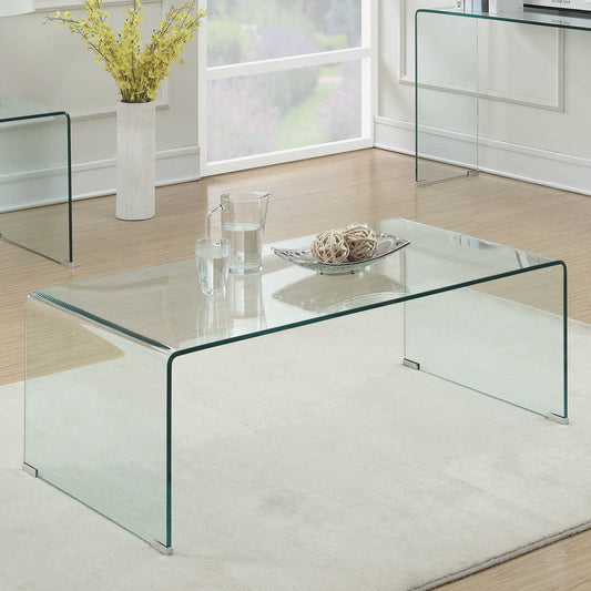 Mesa de centro rectangular Ripley de vidrio templado curvado transparente
