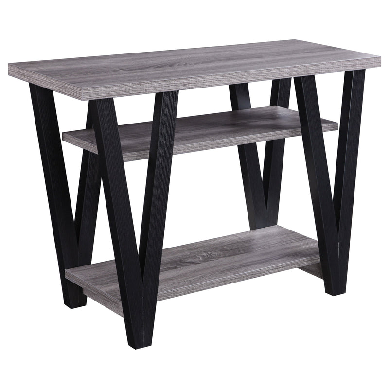Consola de entrada Stevens de dos estantes de madera de ingeniería, color gris