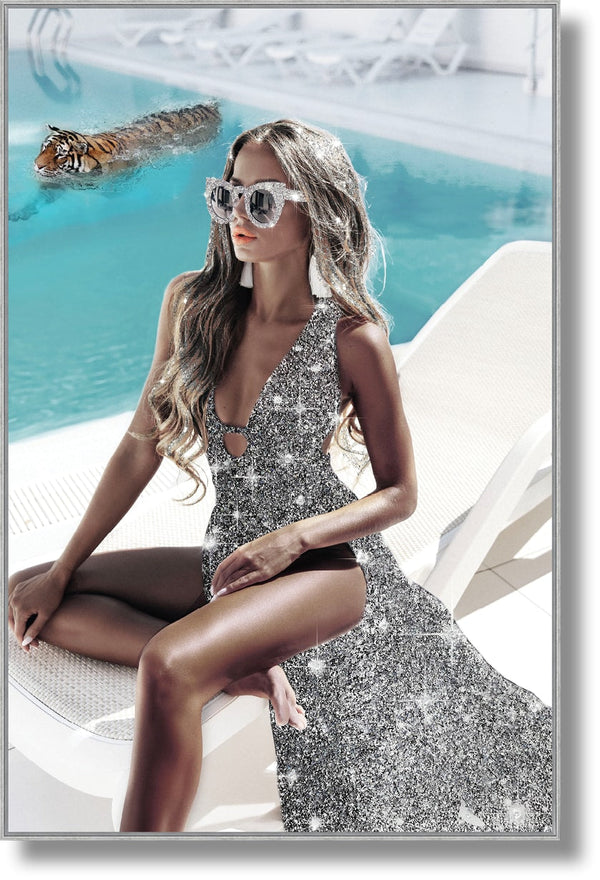 ''Glamorous Poolside Elegance'' Gloss w/ Glitter & Rocks in Frame