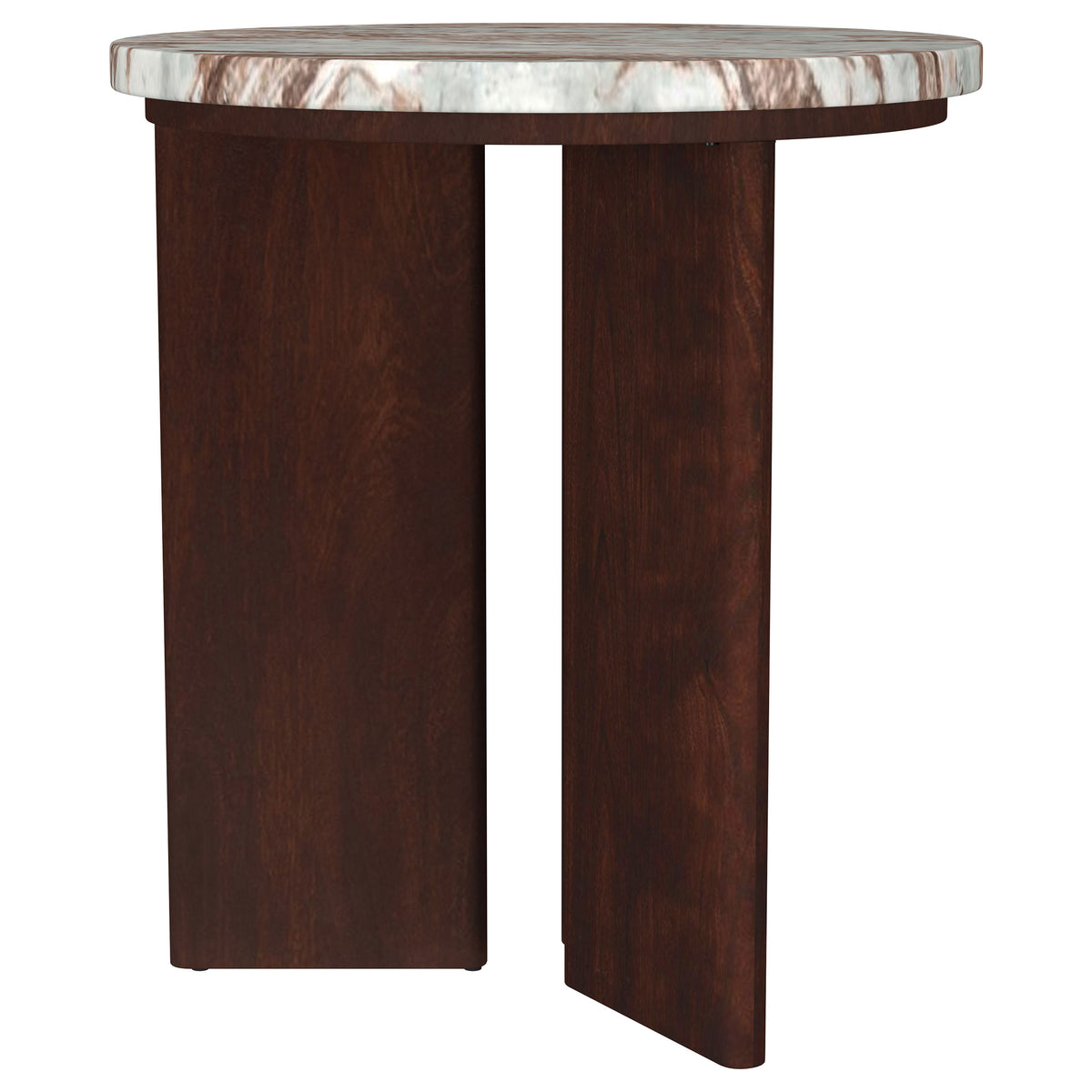 Jenna Round Marble Top Mango Wood Side End Table Brown
