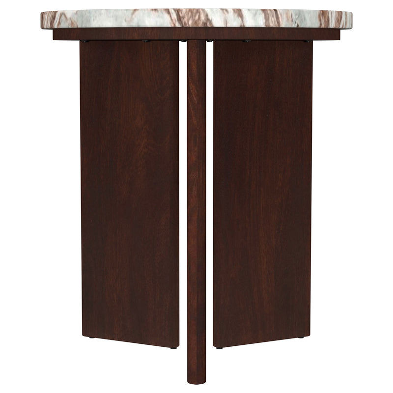 Jenna Round Marble Top Mango Wood Side End Table Brown