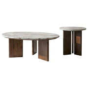 Jenna 2-piece Round Marble Top Coffee Table Set Brown