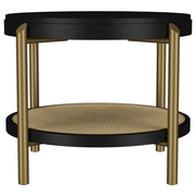 Arini Round End Side Table With Storage Shelf Black