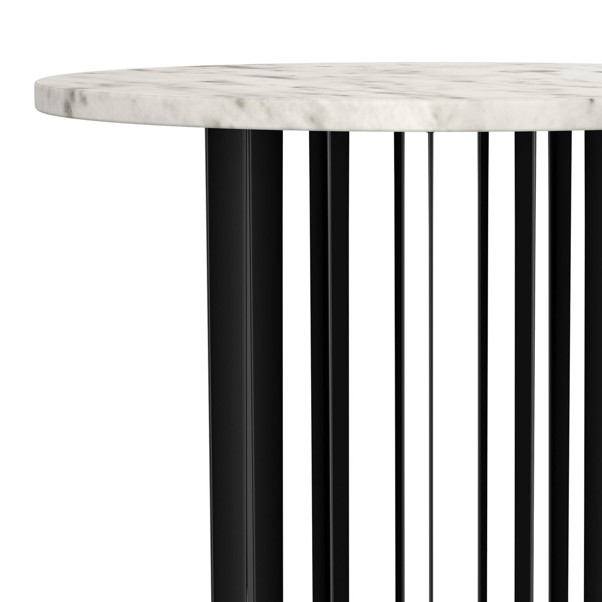 Haven Round Genuine White Marble Top End Side Table Black