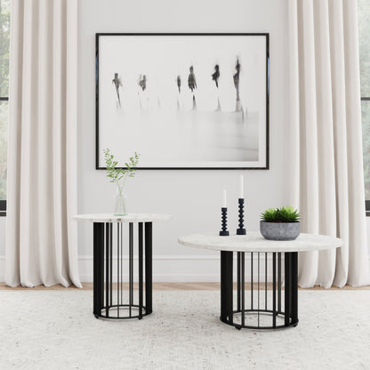 Haven Round Marble Coffee and End Table Set Black