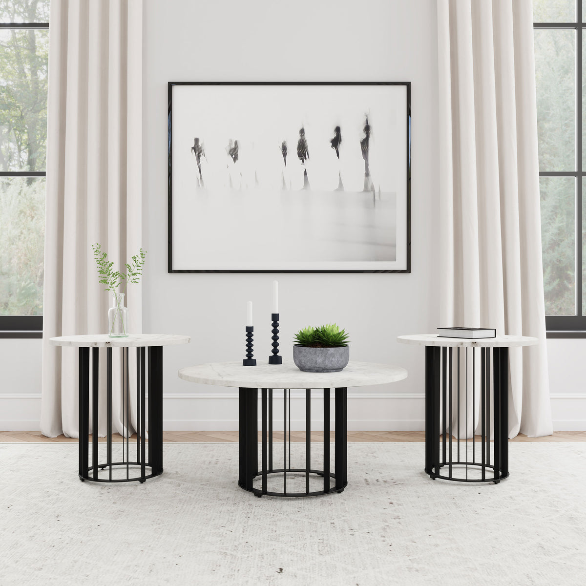 Haven 3-piece Round Marble Coffee and End Table Set Black