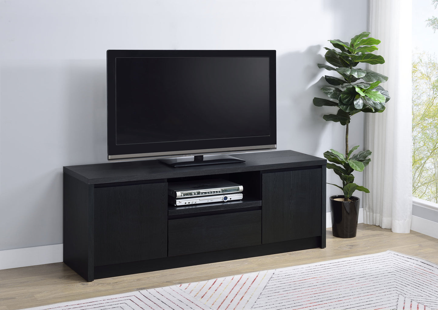 Mueble de TV Winfield de 2 puertas, consola multimedia, color negro