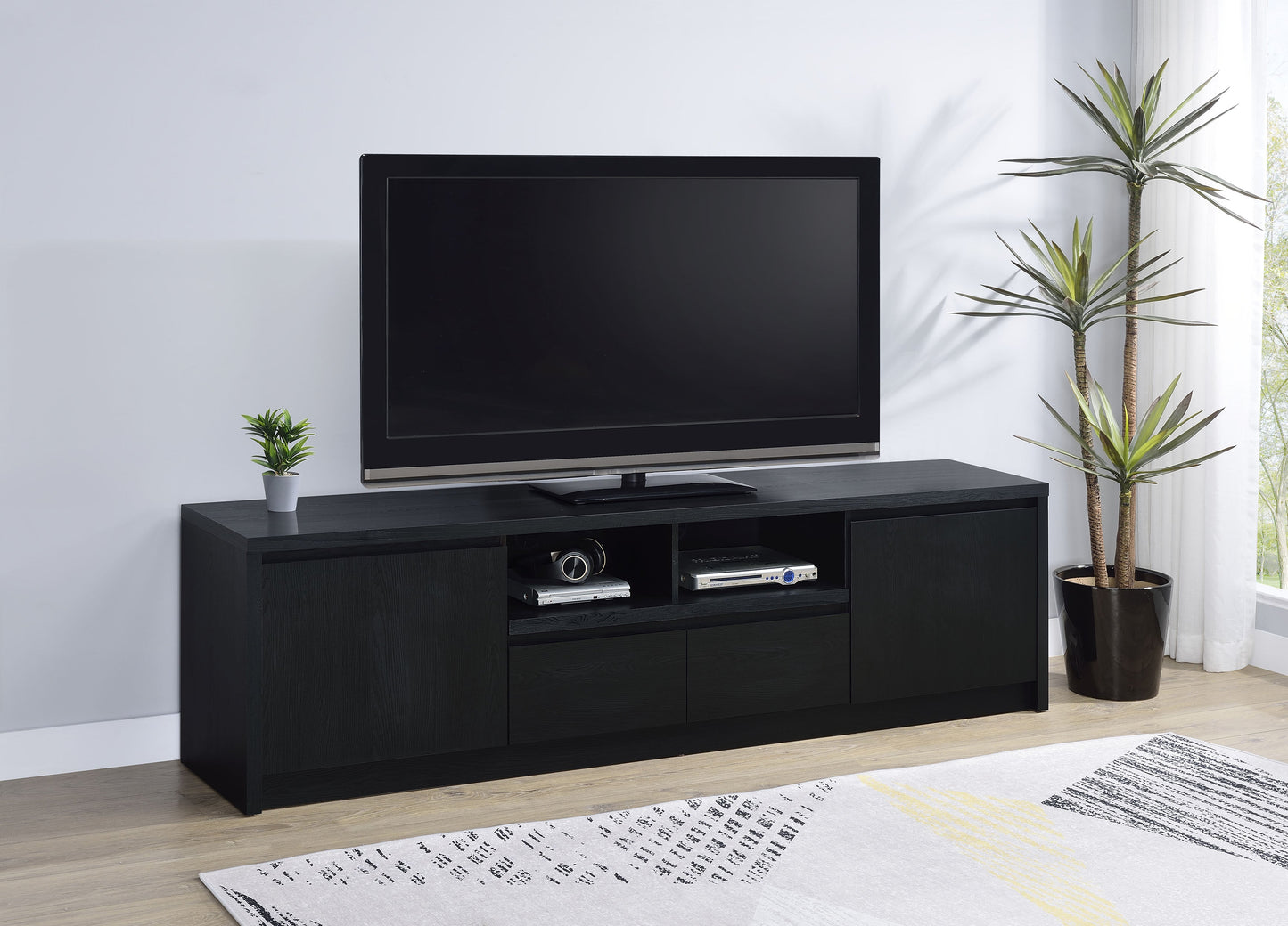 Mueble de TV Winfield de 2 puertas, consola multimedia, color negro