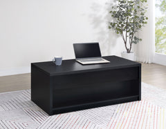 Mesa de centro elevable Knapp con dos cajones, color negro