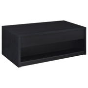 Mesa de centro elevable Knapp con dos cajones, color negro