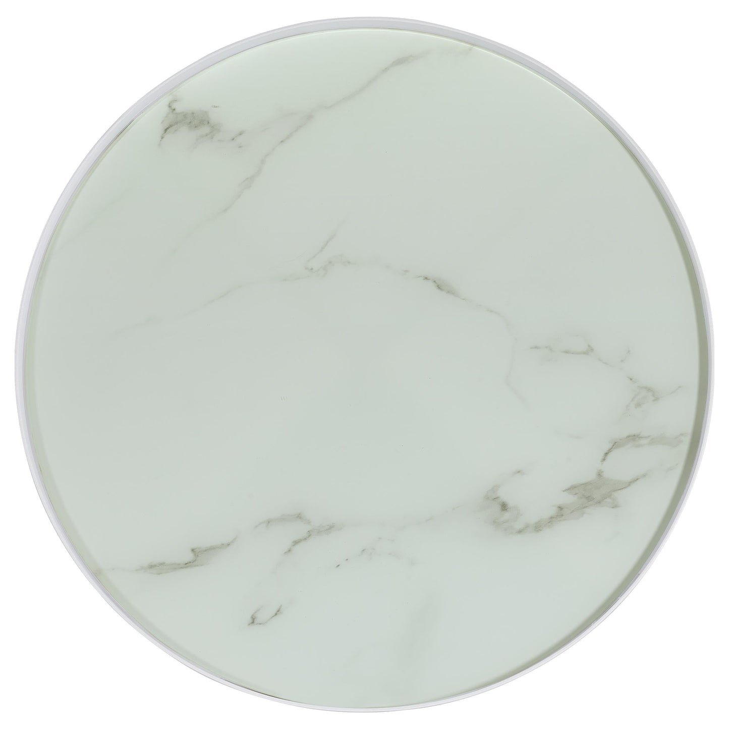 Mesa auxiliar redonda Briggs con tapa de vidrio estampado en mármol blanco