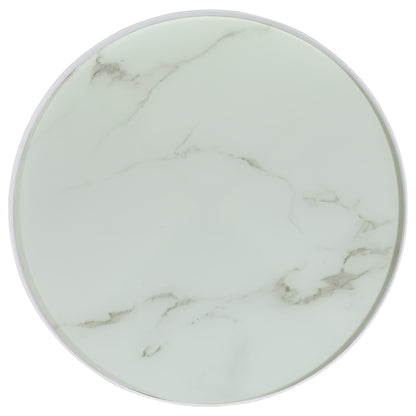 Mesa auxiliar redonda Briggs con tapa de vidrio estampado en mármol blanco