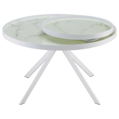 Briggs Round Marble Printed Glass Top Coffee Table Black