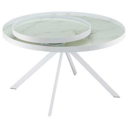 Briggs Round Marble Printed Glass Top Coffee Table Black