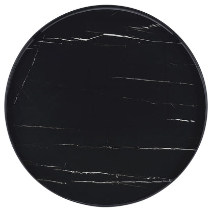 Mesa auxiliar redonda Briggs con tapa de vidrio estampado en mármol blanco