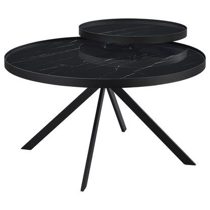 Briggs Round Marble Printed Glass Top Coffee Table Black