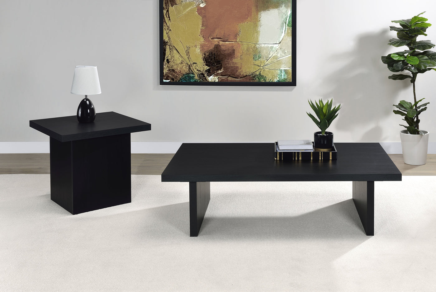 Juego de mesa de centro y auxiliar rectangular Max en color negro