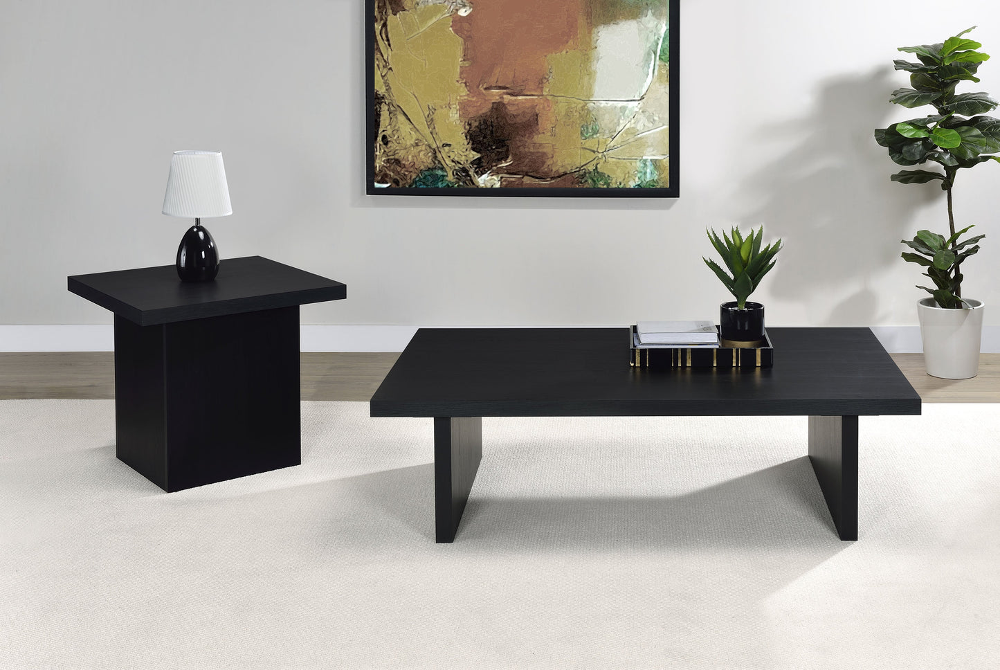 Max Rectangular Coffee and End Table Set Black