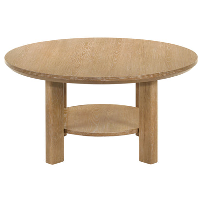 Ottowa 36-inch Round Wood Cocktail Coffee Table Light Oak