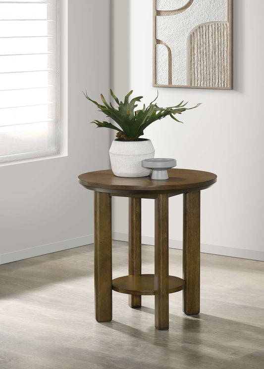 Ottowa Round Wood Side End Table with Shelf Brown