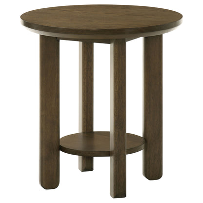 Ottowa Round Wood Side End Table with Shelf Brown