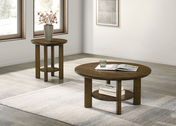 Ottowa  Round Wood Coffee Table Set Brown