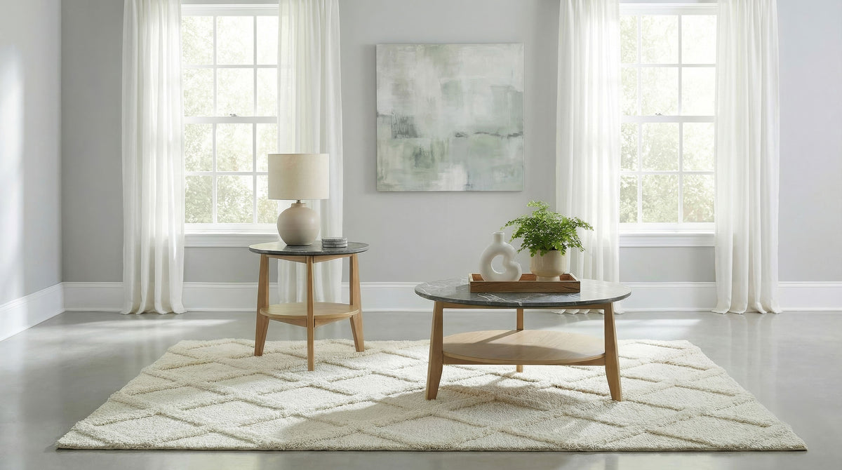 Bradley 2-Piece Round SmartTop™ Coffee Table Set Grey and Natural