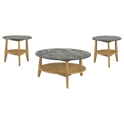Bradley 3-Piece Round SmartTop™ Coffee Table Set Grey and Natural