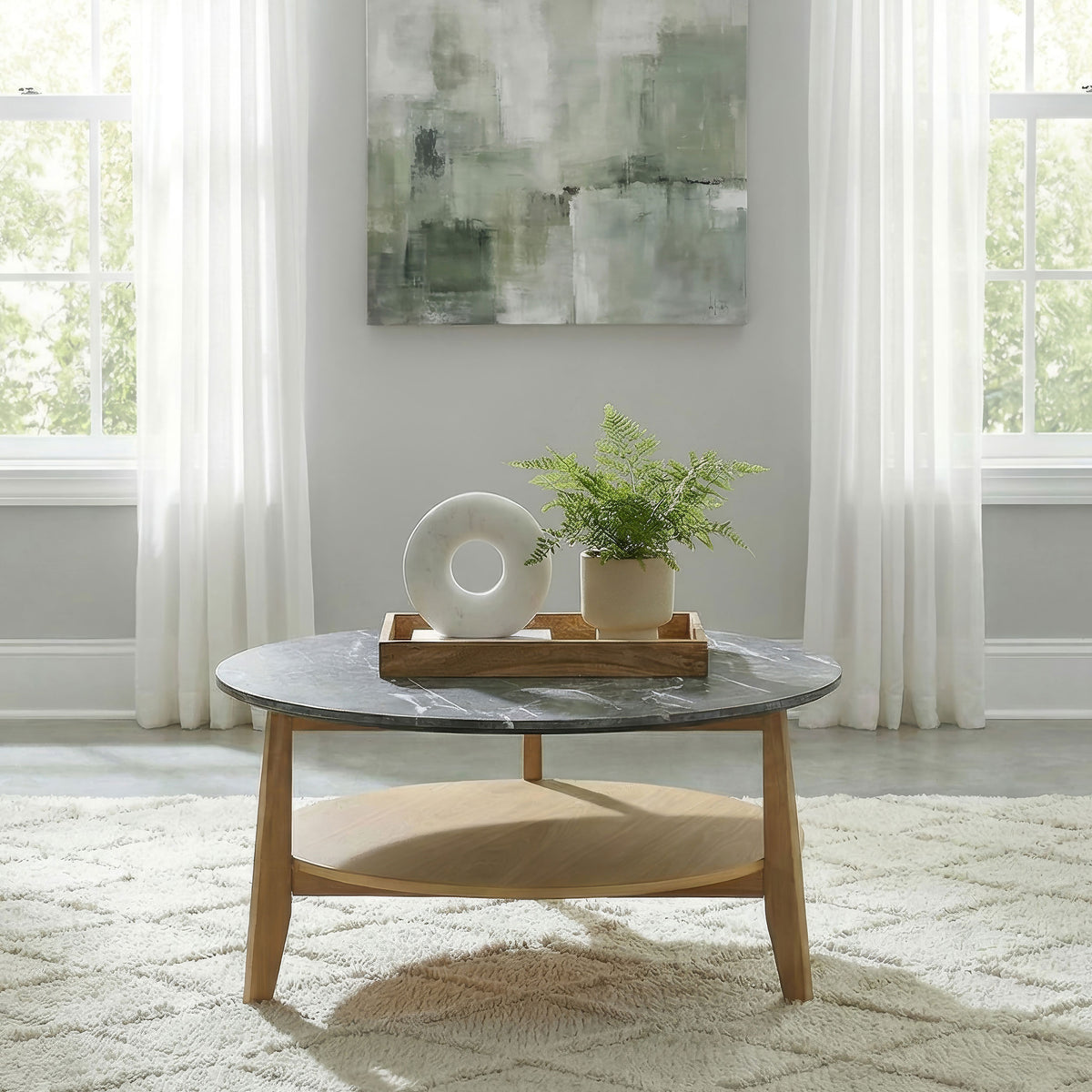 Bradley Round SmartTop™ Cocktail Coffee Table Grey and Natural