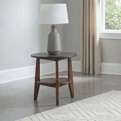 Bradley Round SmartTop™ End Side Table Smokey Grey and Dark Brown