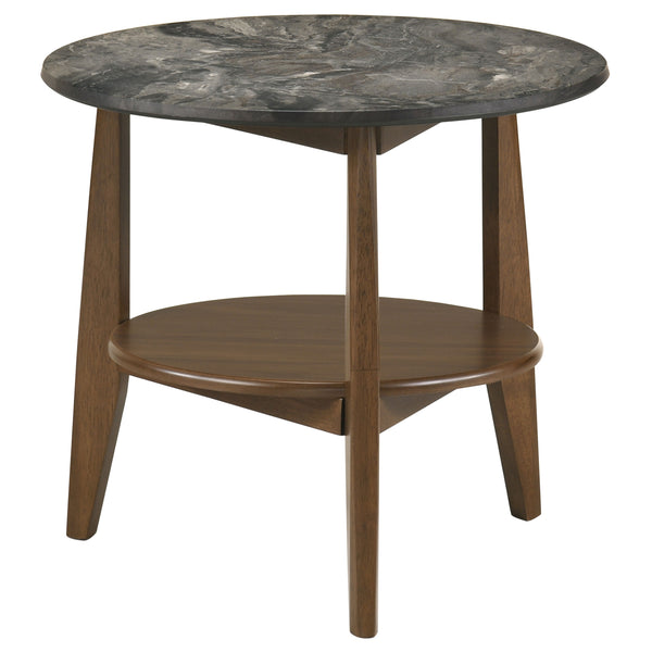 Bradley Round SmartTop™ End Side Table Smokey Grey and Dark Brown