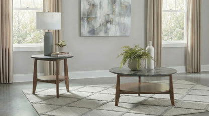 Bradley Round SmartTop™ End Side Table Smokey Grey and Dark Brown