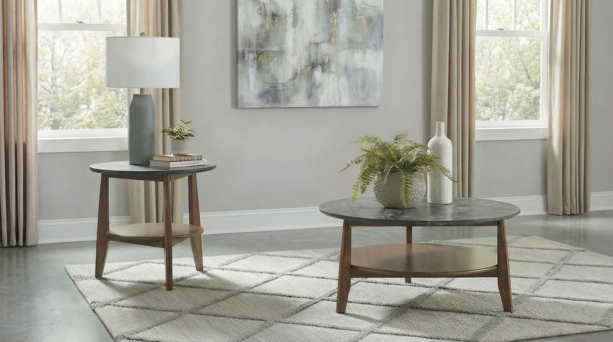 Bradley 2-Piece Round SmartTop™ Coffee Table Set Smokey Grey and Dark Brown