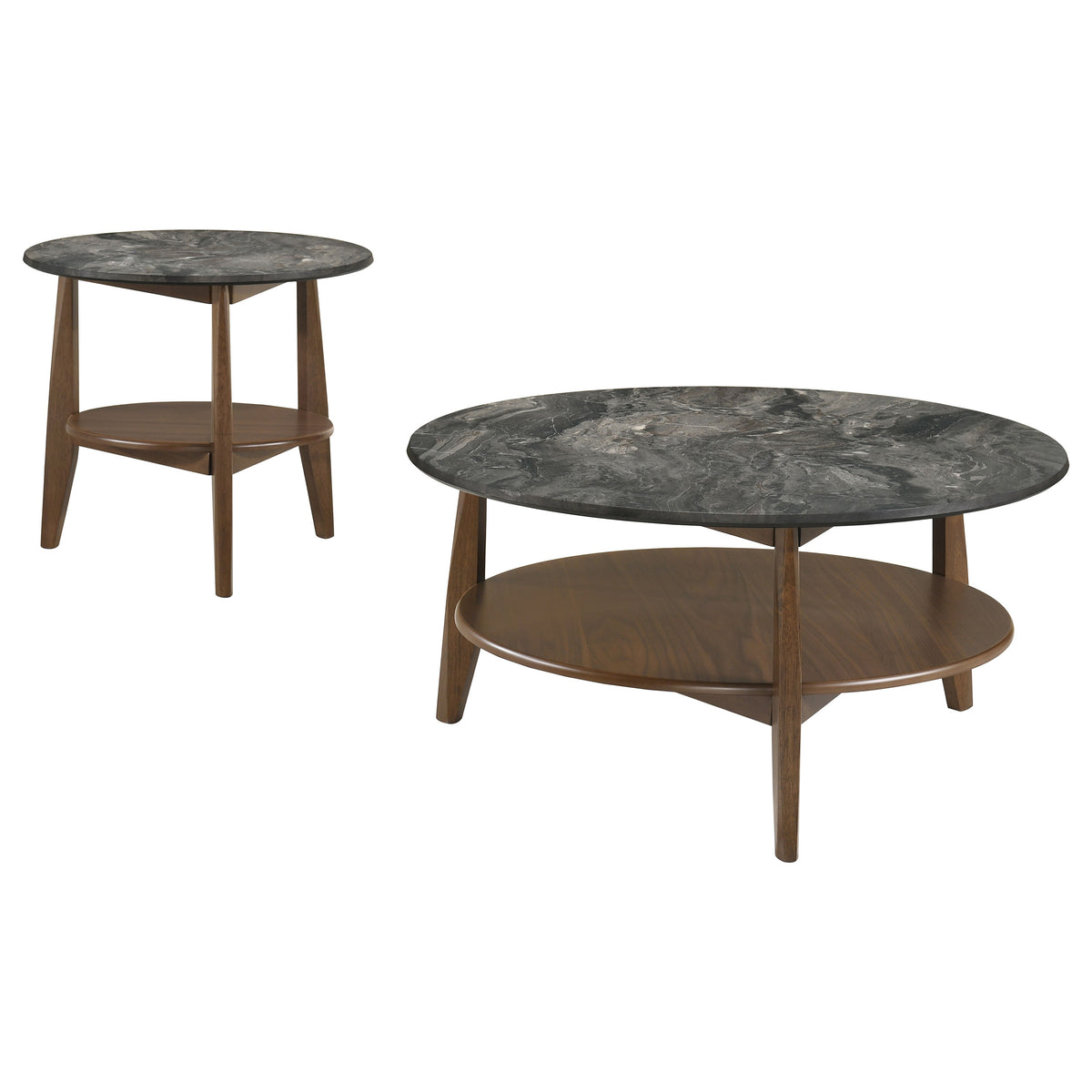 Bradley 2-Piece Round SmartTop™ Coffee Table Set Smokey Grey and Dark Brown